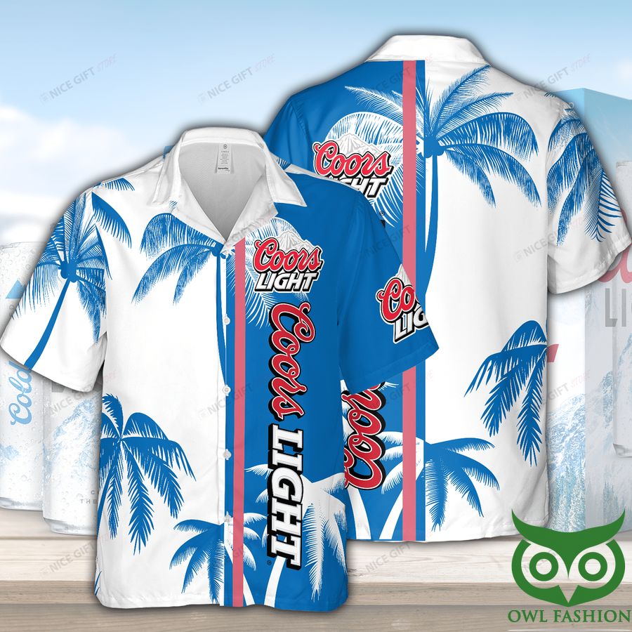 Coors Light Palm Tree Blue and White Hawaiian Shirt