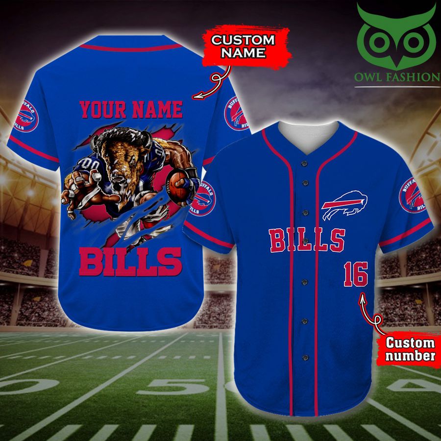 Buffalo Bills Baseball Jersey NFL Custom Name Number 