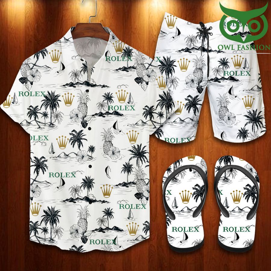 Luxury Rolex palm trees FLIP FLOPS AND COMBO HAWAII SHIRT SHORTS 