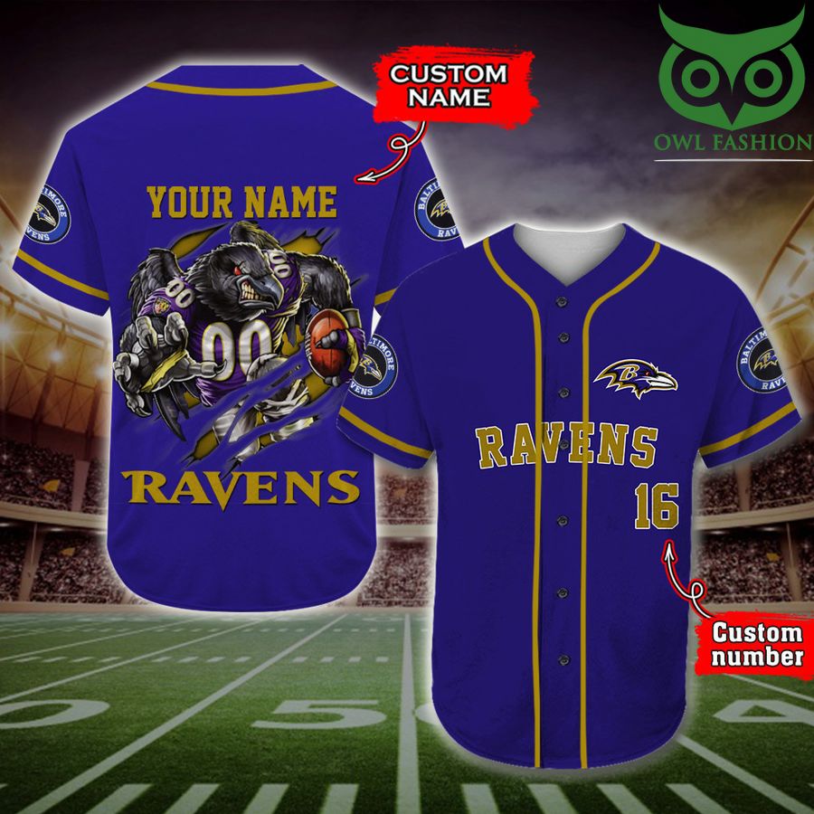 Baltimore Ravens Baseball Jersey NFL Custom Name Number 