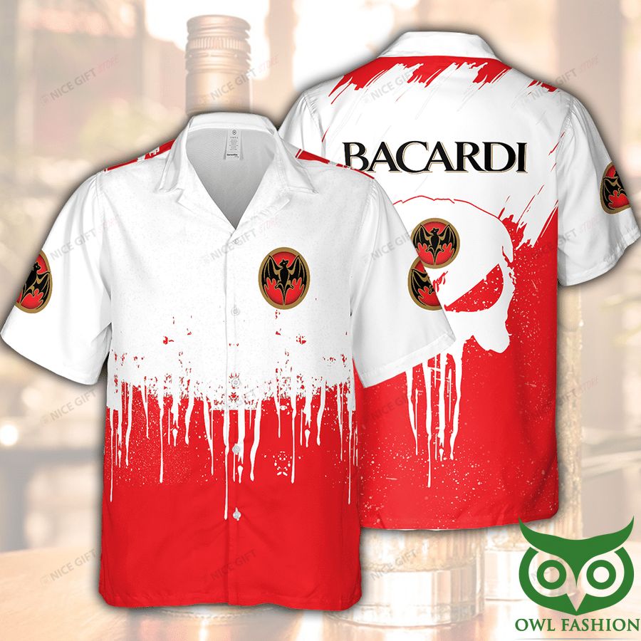 Bacardi White and Red Splash Hawaiian Shirt