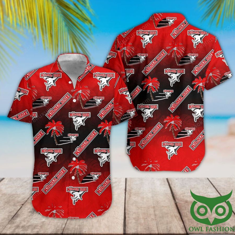 Kolner Haie Black Red Gradient Hawaiian Shirt