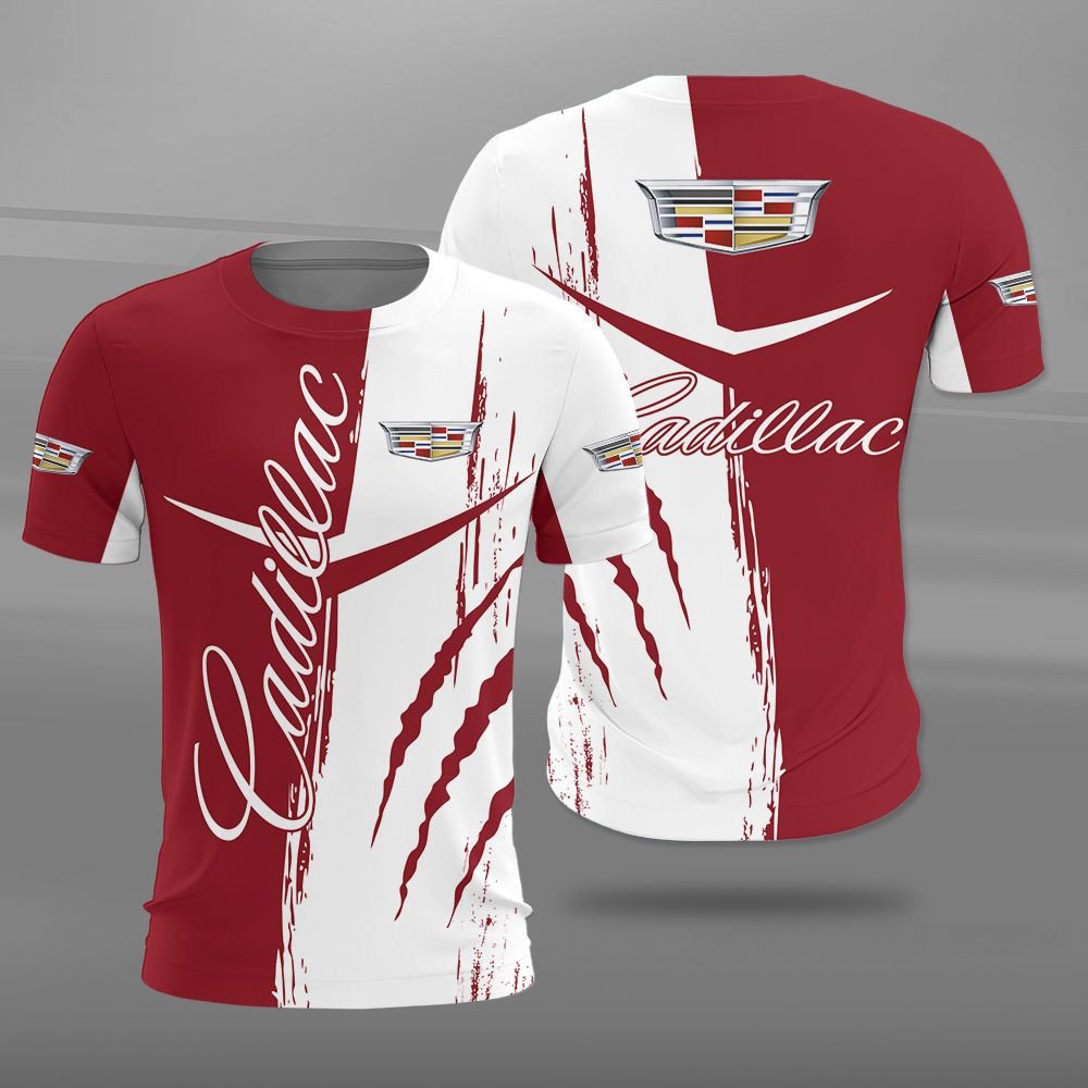 Cadillac Logo Brick Red White 3D Shirt