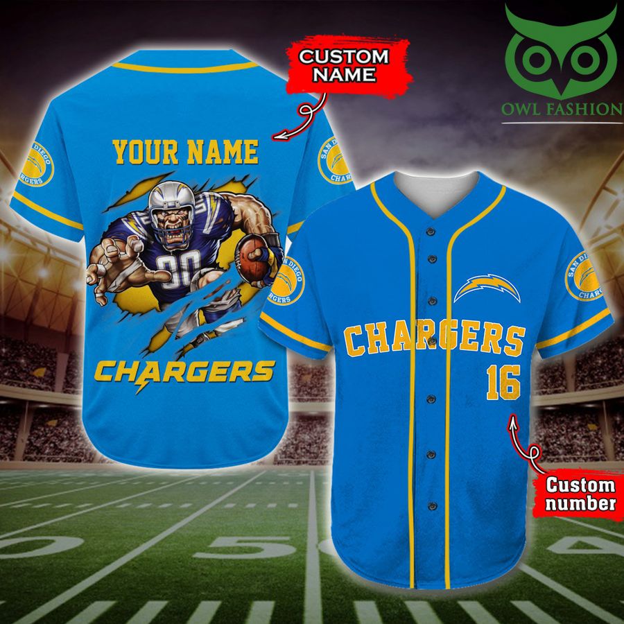 Los Angeles Chargers Baseball Jersey NFL Custom Name Number 