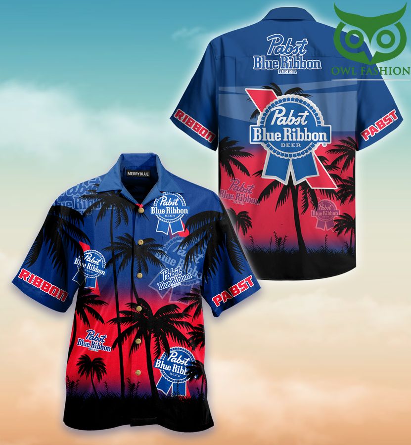 Pabst Blue Ribbon red Drink palm Hawaiian Shirt