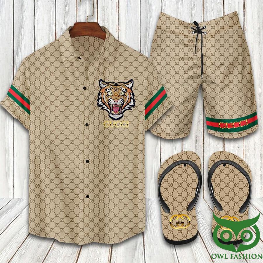 Gucci Mighty Tiger Flip Flops And Combo Hawaiian Shirt Shorts