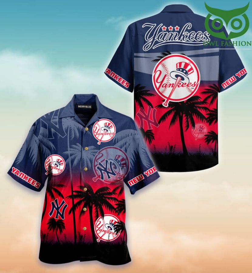MLB New York Yankees ocean dawn sea palm Hawaiian shirt