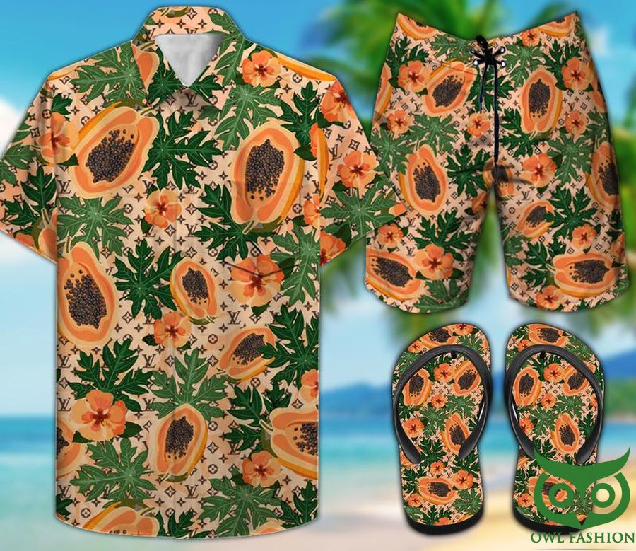 Gucci Papaya Flip Flops And Combo Hawaiian Shirt Shorts