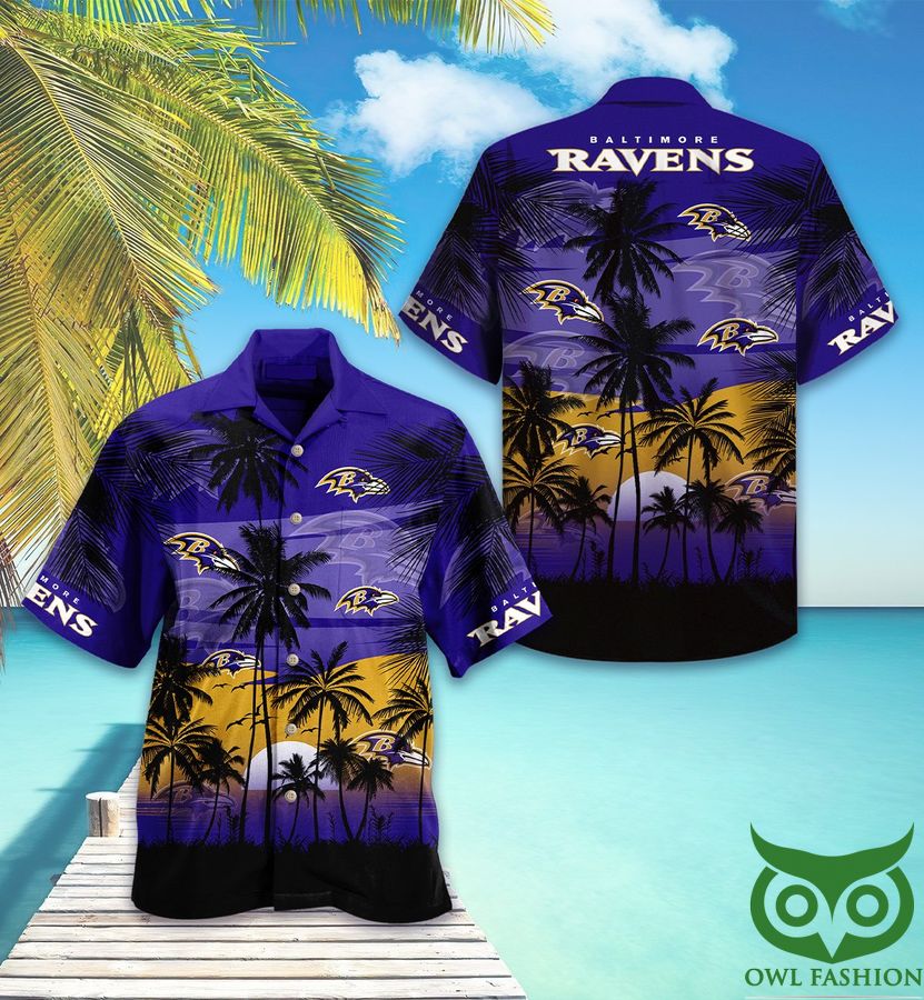 Baltimore Ravens Yellow Dark Purple Hawaiian Shirt