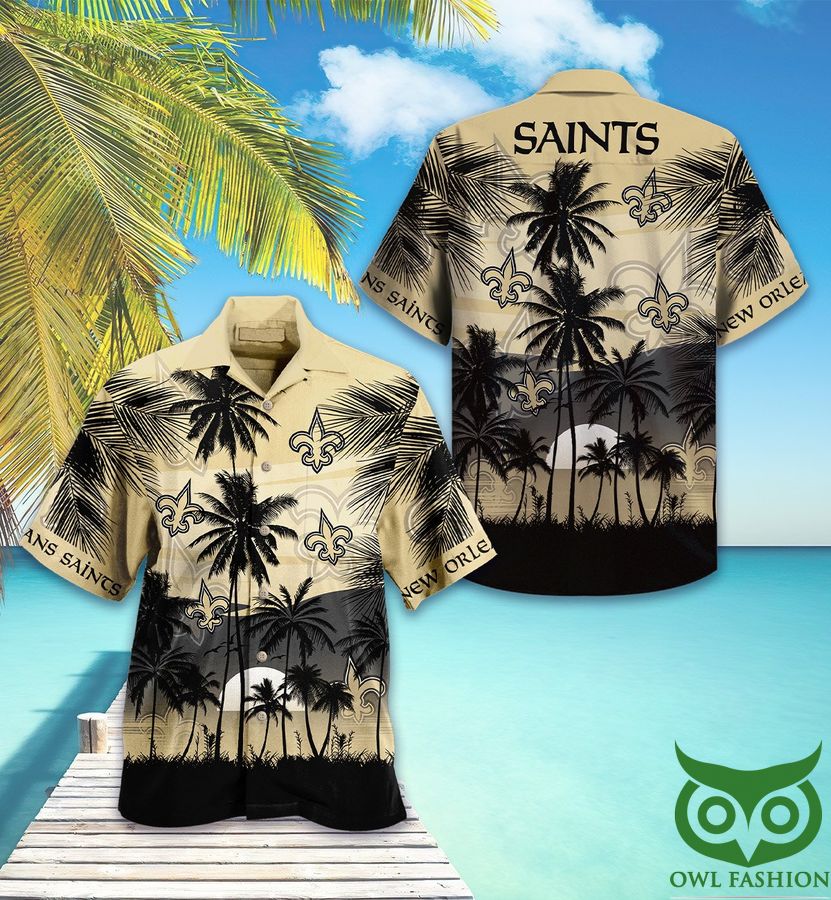 New Orleans Saints Black Beige Hawaiian Shirt