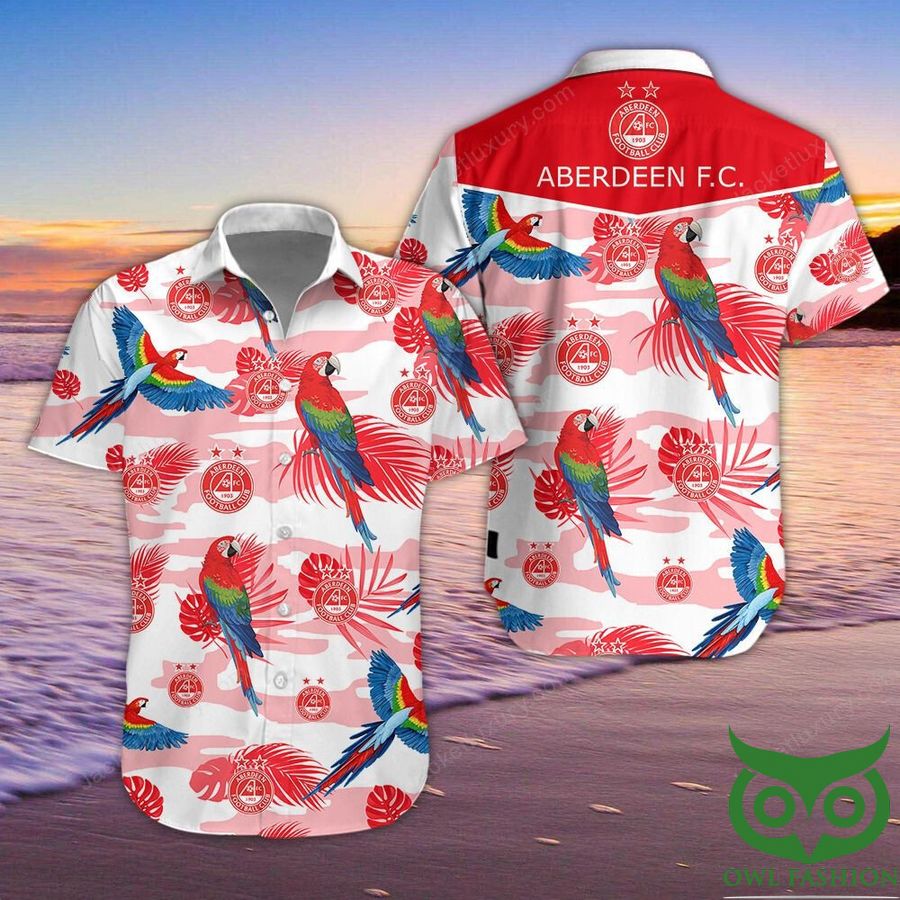 Aberdeen F.C. Parrot Red White Hawaiian Shirt