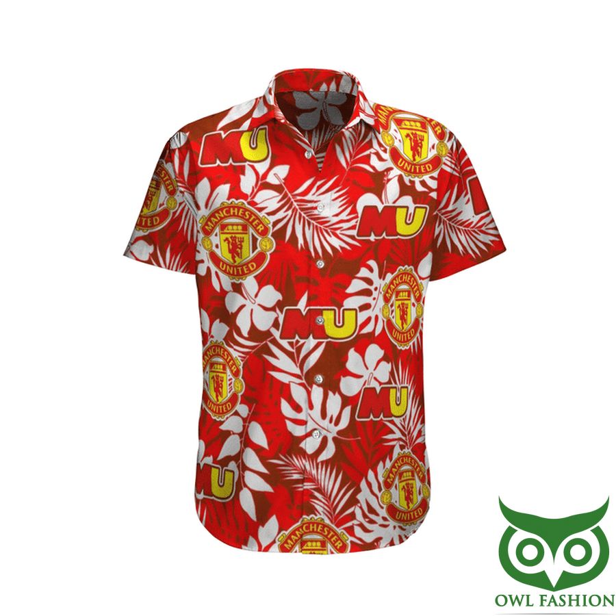 Manchester United Red White Hawaiian Shirt