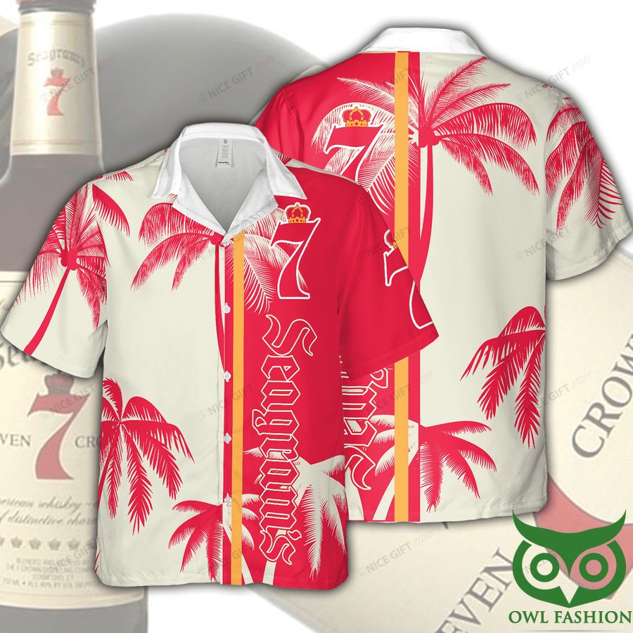 Seagram's Palm Tree Red and Beige Hawaiian Shirt