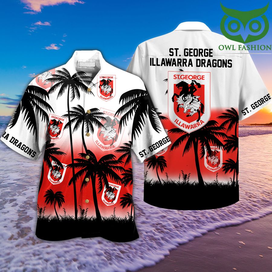 ST. Geogre Illawarra Dragons red white palm Hawaiian Shirt