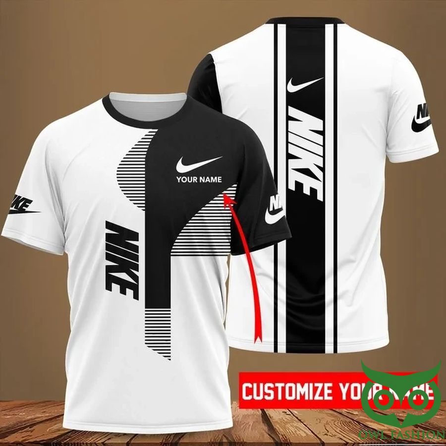 Custom Name Luxury Nike Black Lines White 3D T-shirt