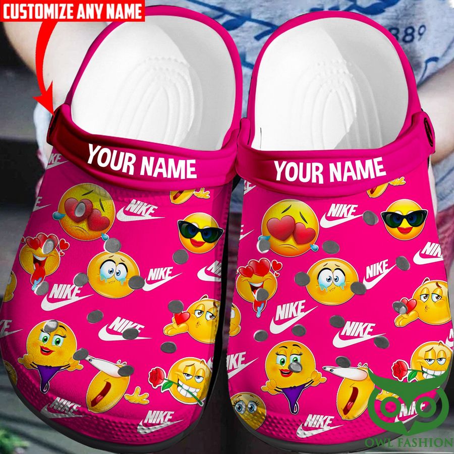 Custom Name Nike US Emoji on Pink Crocs