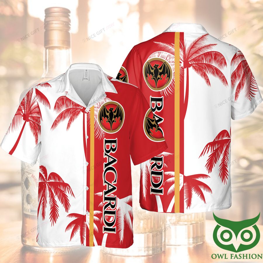 Bacardi Palm Tree Red and White Hawaiian Shirt