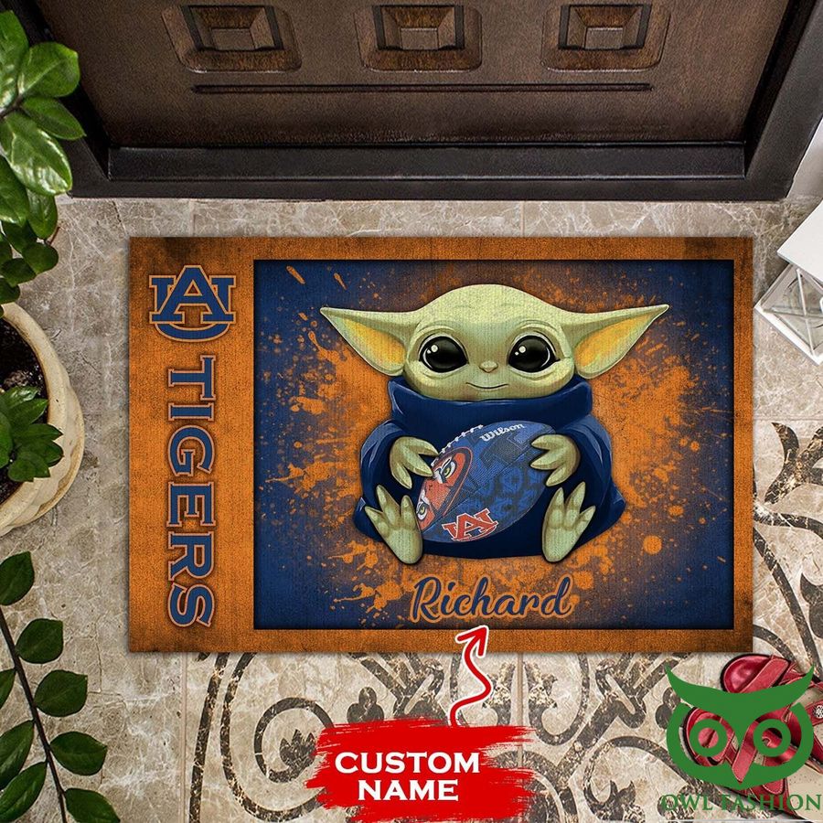Custom Name Auburn Tigers Baby Yoda NCAA Doormat