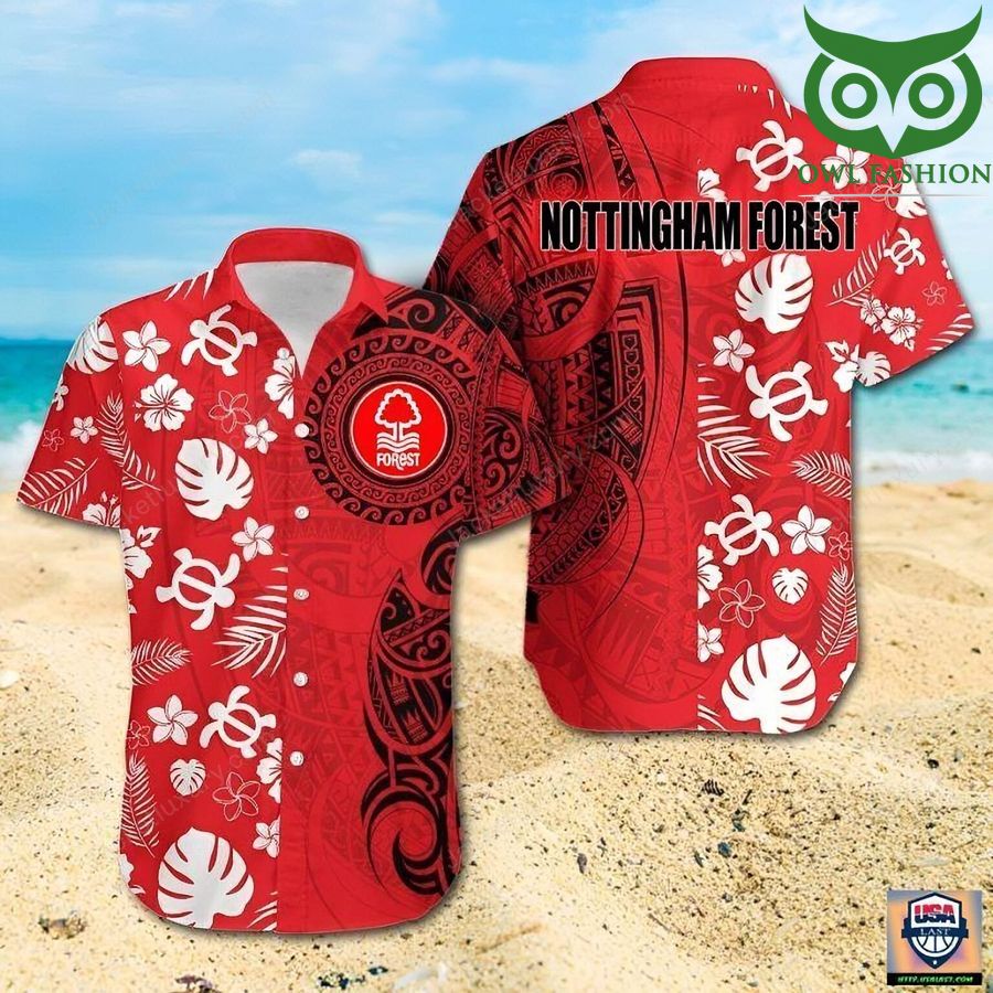 Nottingham Forest F.C tropical polynesian pattern red Hawaiian shirt