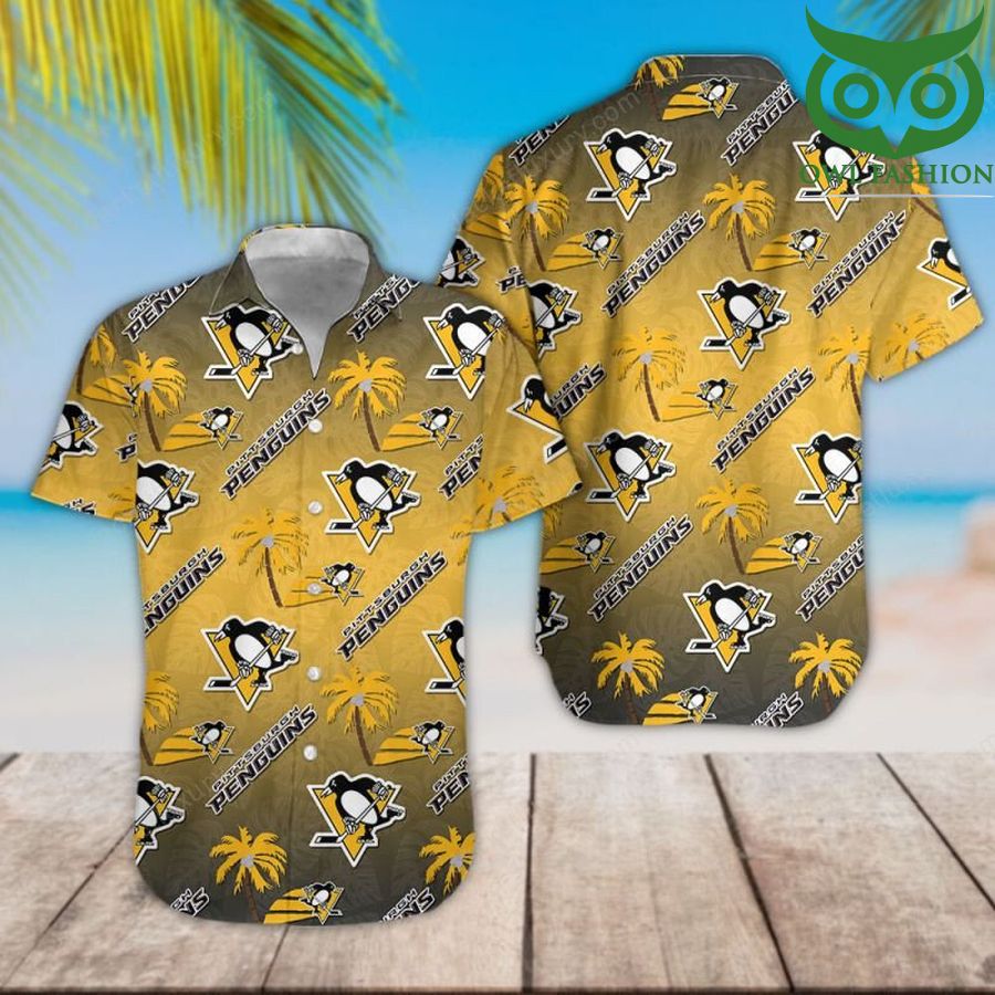 NHL Pittsburgh Penguins classic colored palm trees tropical Hawaiian shirt