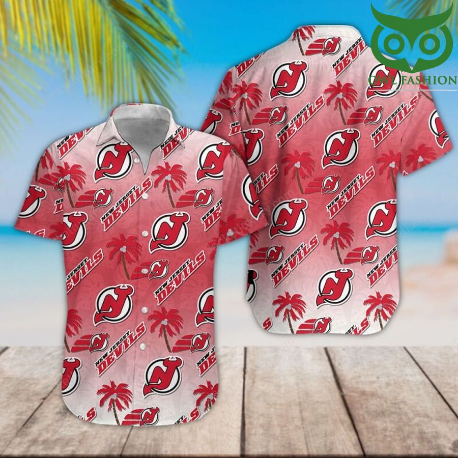 NHL New Jersey Devils classic colored palm trees tropical Hawaiian shirt