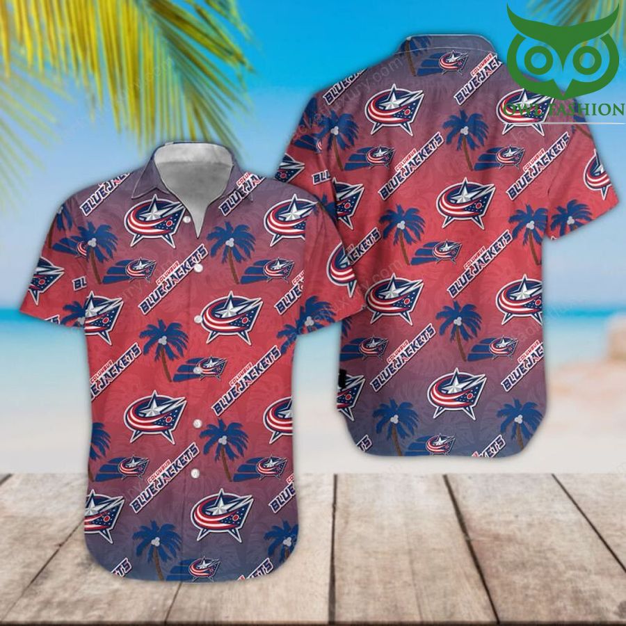 NHL Columbus Blue Jackets classic colored palm trees tropical Hawaiian shirt