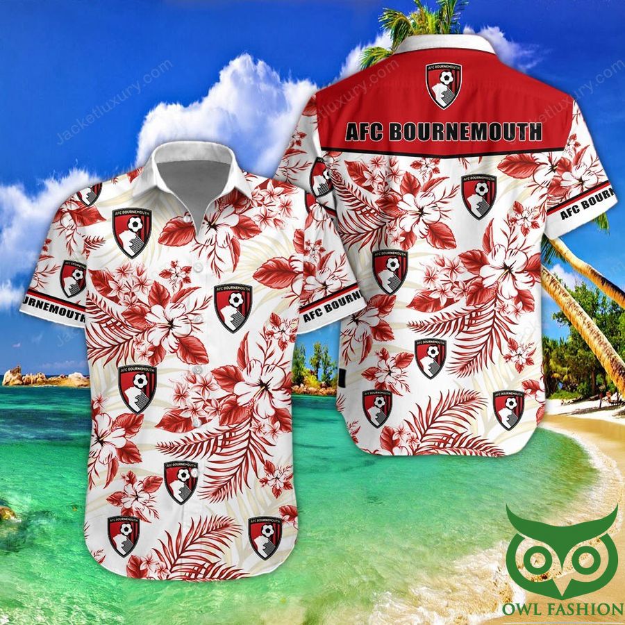 A.F.C. Bournemouth Logo Red White Hawaiian Shirt Shorts