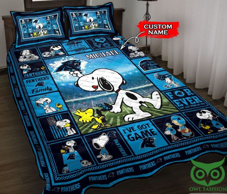 Custom Name Carolina Panthers Snoopy NFL Quilt Bedding Set