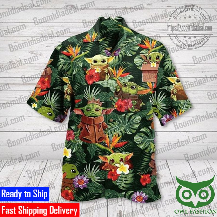 Star Wars Baby Yoda Tropical Flowers Hawaiian Shirt