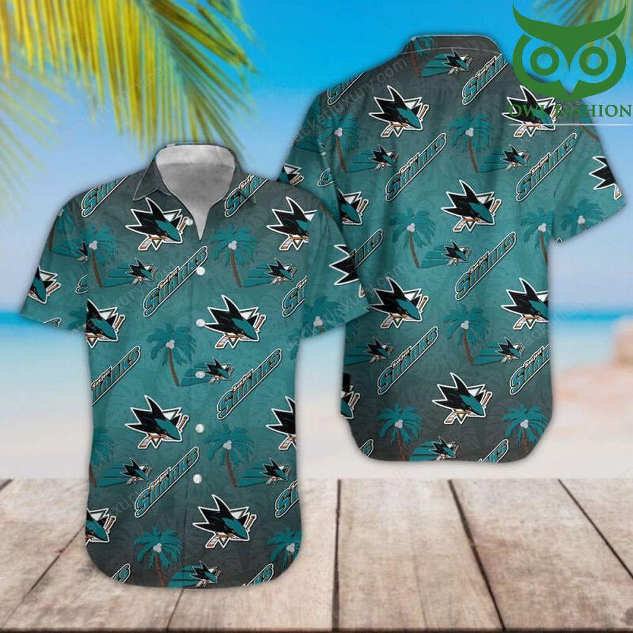 NHL San Jose Sharks classic colored palm trees tropical Hawaiian shirt
