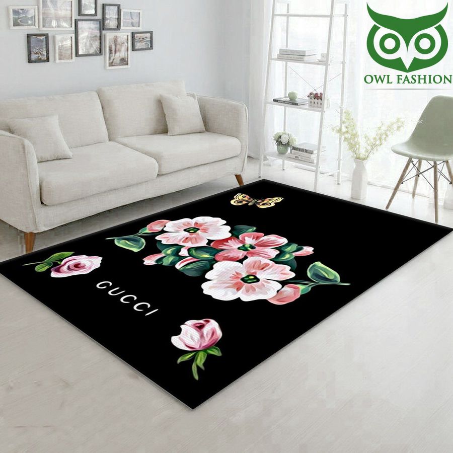 Gucci Screensaver flower butterfly Fashion Brand Rug Living Room Rug US Gift Decor