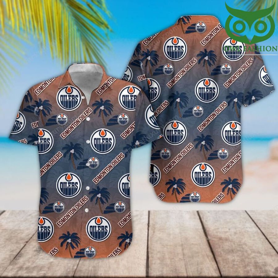 193 NHL Edmonton Oilers classic colored palm trees tropical Hawaiian shirt