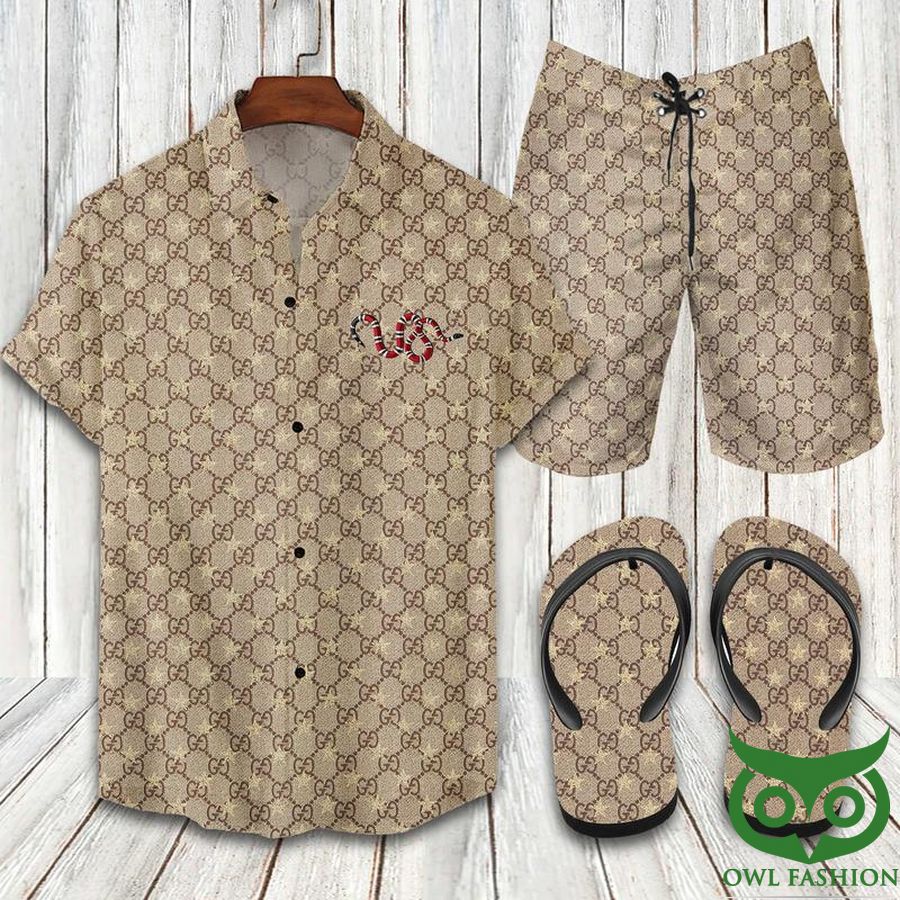 Gucci Snake Monogram Flip Flops And Combo Hawaiian Shirt Shorts