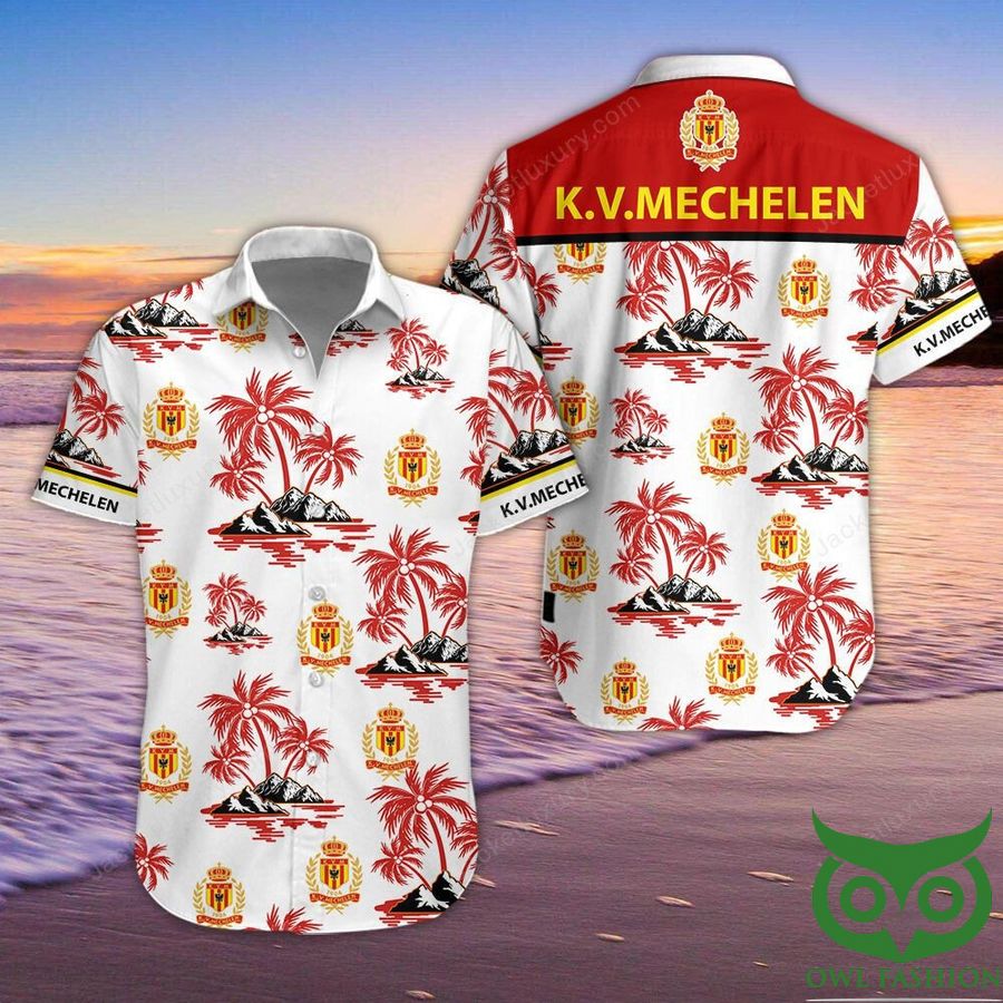 K.V. Mechelen Logo Red Coconut Tree Hawaiian Shirt