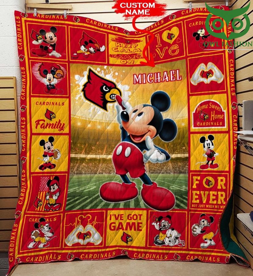 Louisville Cardinals Mickey Mouse NCAA Custom Name Quilt blanket