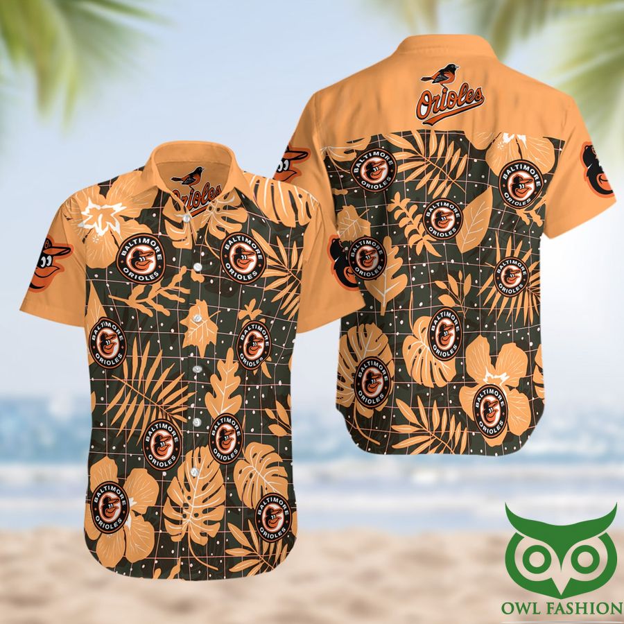 Orioles Orange with Logo Short Sleeve Hawaiian Shirt