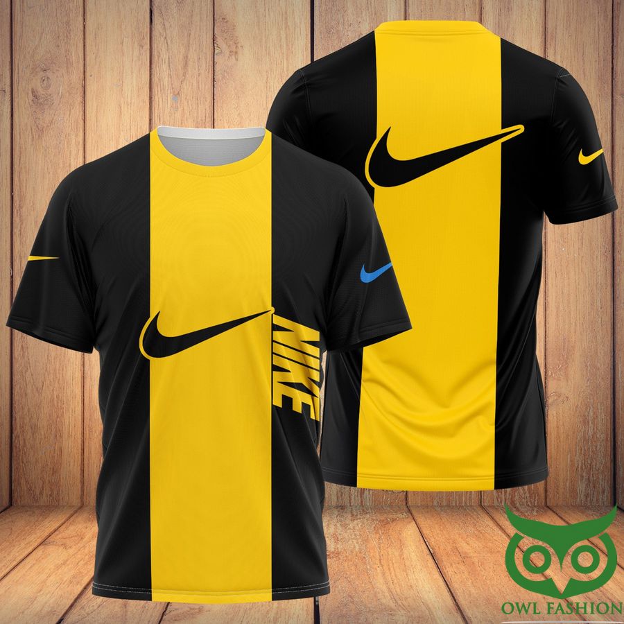 Luxury Nike Yellow Part Center Black 3D T-shirt