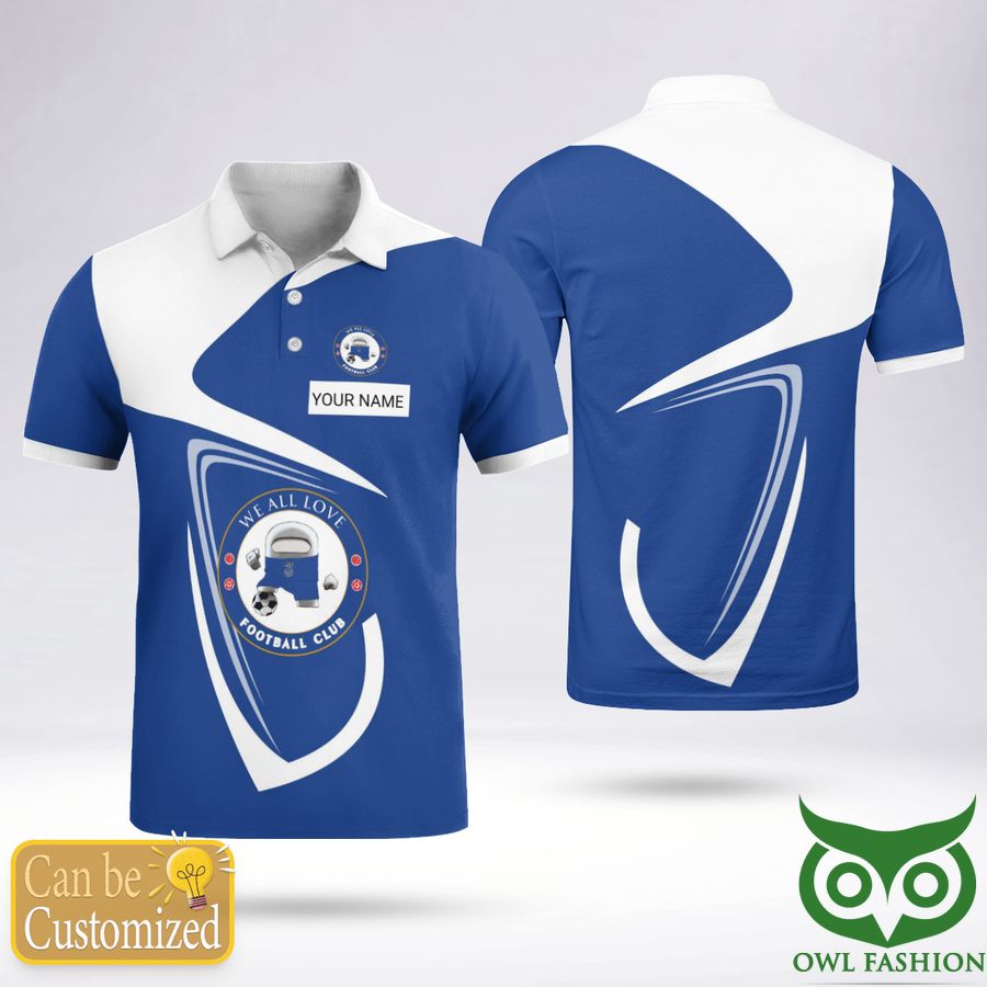 Custom Name We All Love Football Club Logo White Polo Shirt