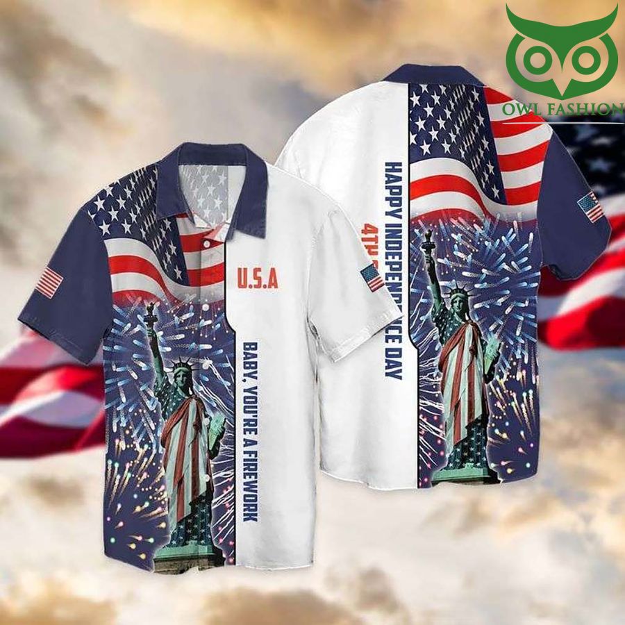 American Flag Statue Of Liberty 4th Of July Independence Day Hawaiian Shirt