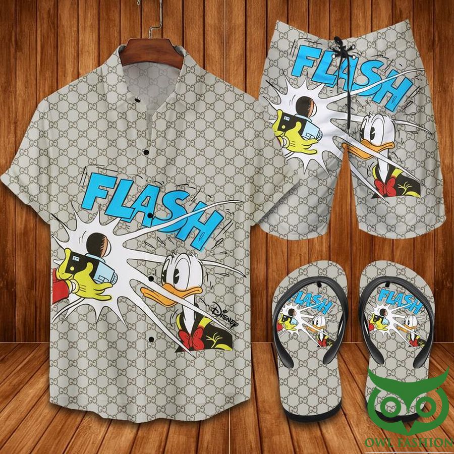 Gucci Donald Flash Flip Flops And Combo Hawaiian Shirt Shorts