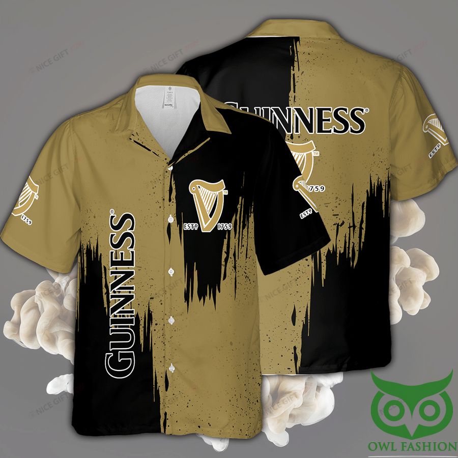 Guinness Moss Green and Black Color Drop Hawaiian Shirt