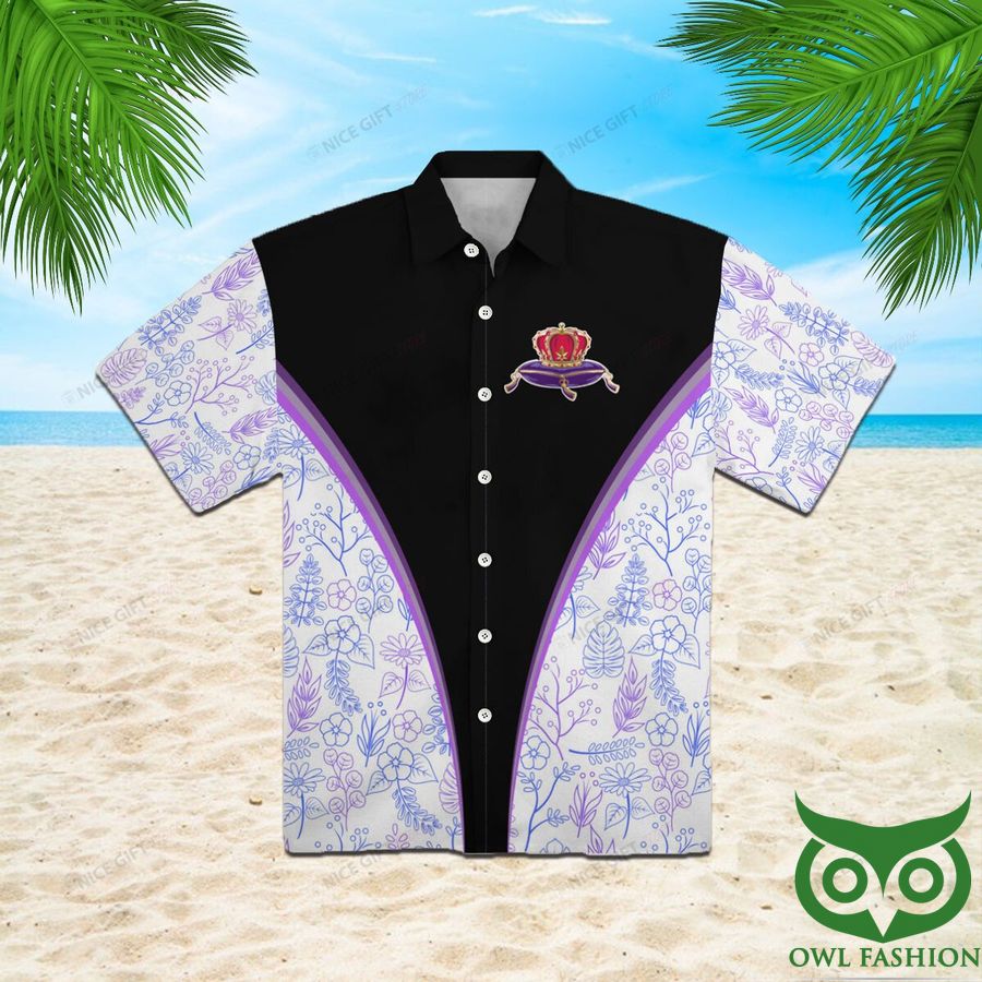 Crown Royal Palm Tree Black and Flowers Hawaiian Shirt