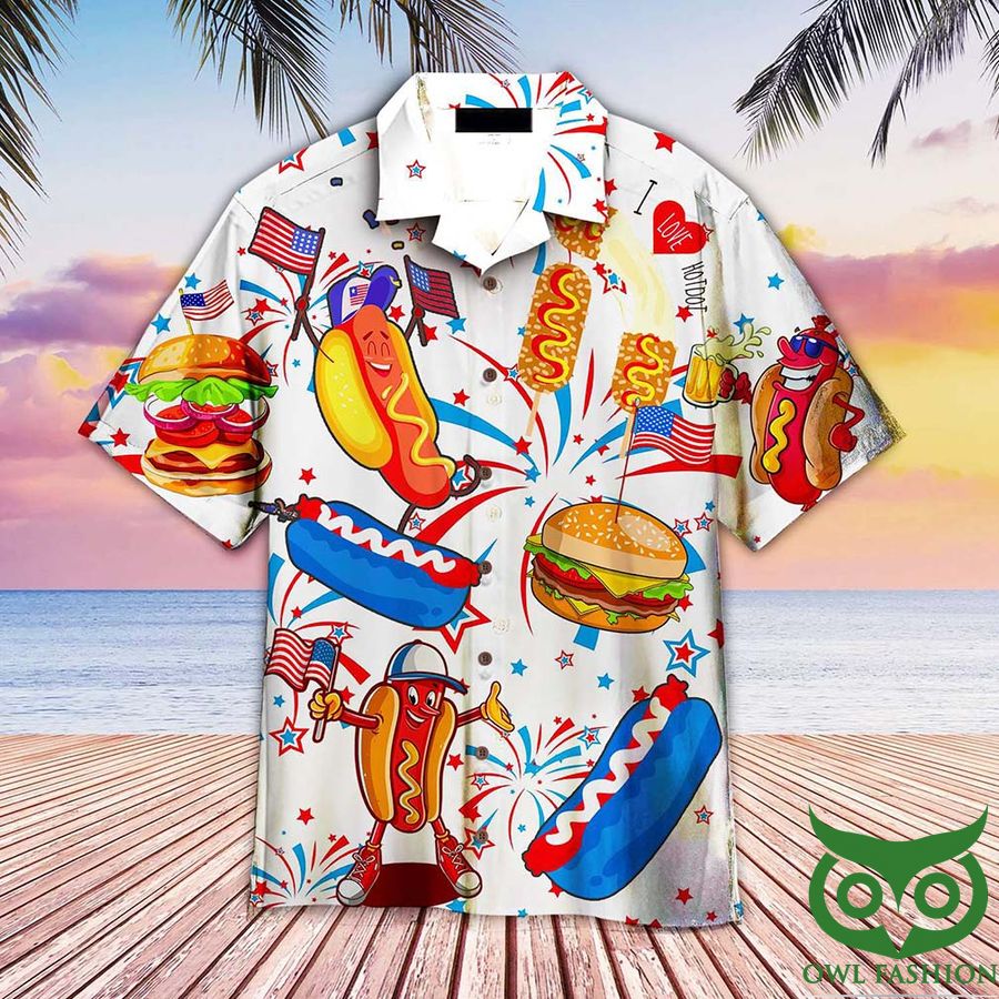 Funny American Hot Dog 4th Of July Independence Day Hawaiian Shirt