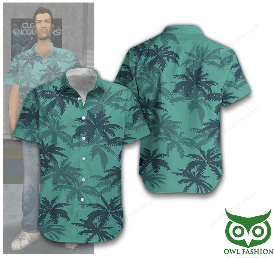 GTA Vice City Light Green Leaf Hawaiian Shirt