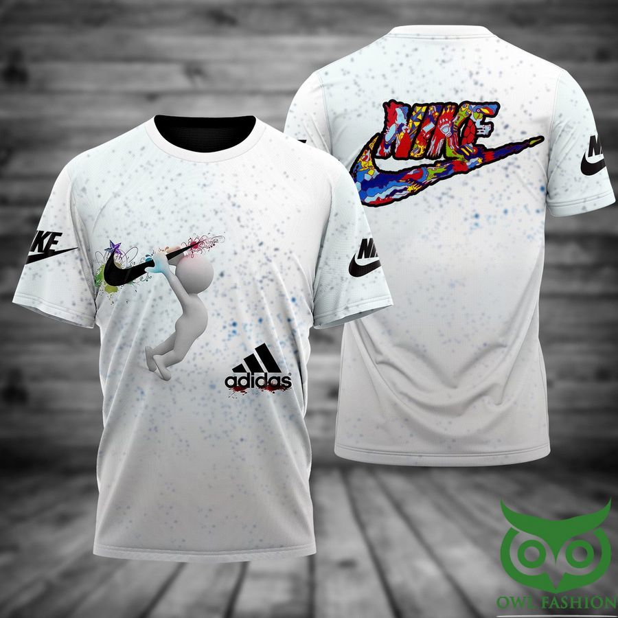 Luxury Nike Adidas Holding Logo White 3D T-shirt
