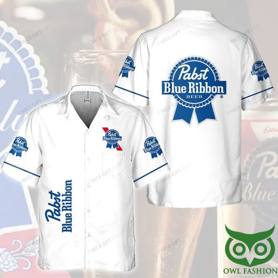 Pabst Blue Ribbon White Hawaiian Shirt