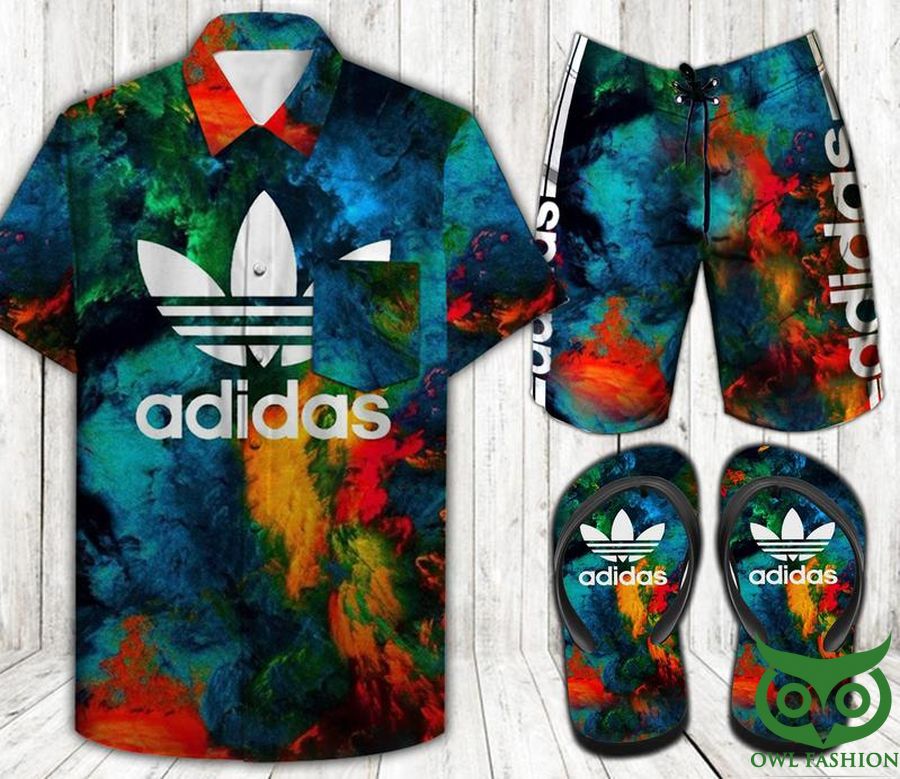Adidas Colorful Array Flip Flops And Combo Hawaiian Shirt Shorts