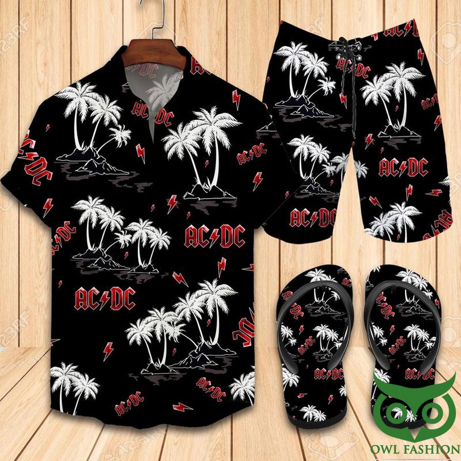 AC DC Coconut Black Flip Flops And Combo Hawaiian Shirt Shorts