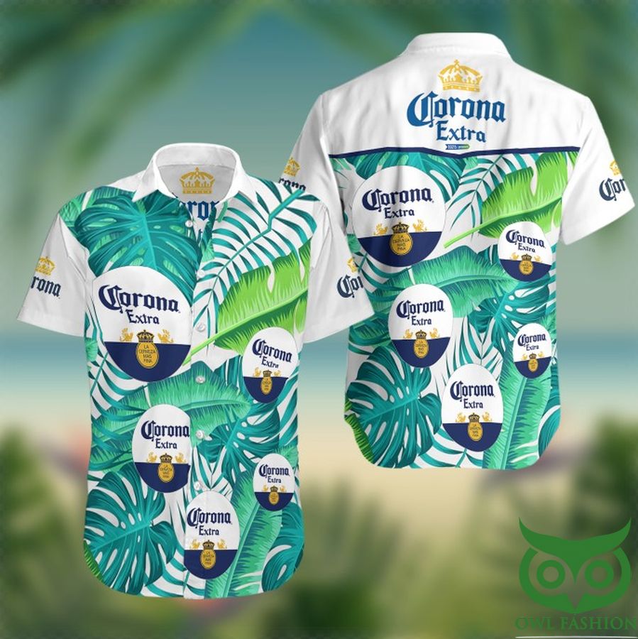 Corona Extra Beer Green Leaf White Hawaiian Shirt