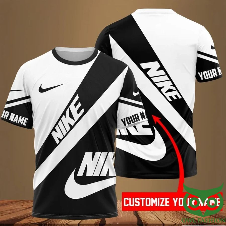 Custom Name Luxury Nike Black Diagonal 3D T-shirt
